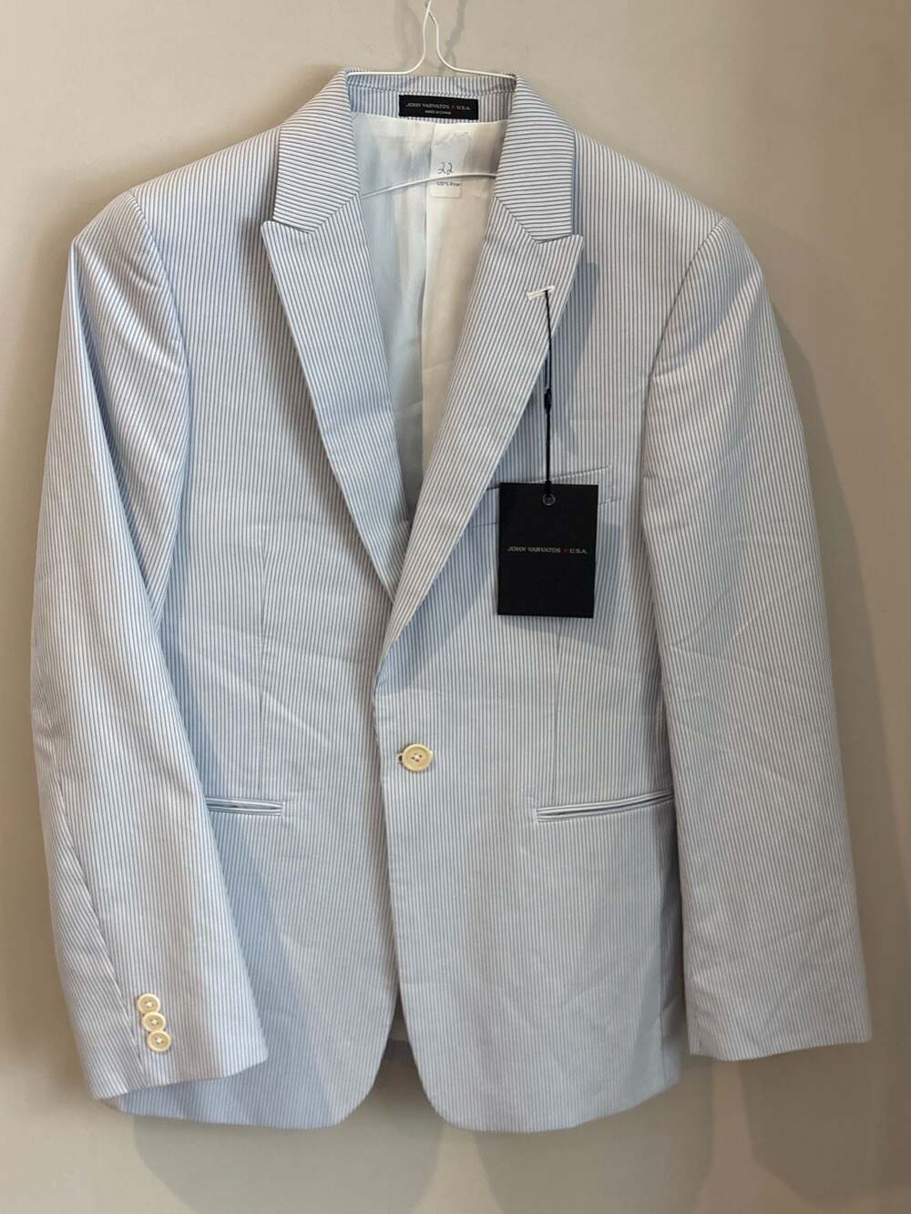 John Varvatos U.S.A. Boys Blue & White Seersucker Striped Blazer Size 27b